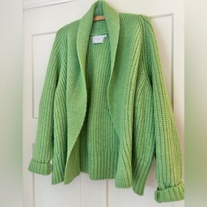 Lush light green open-front shawl collar cardigan